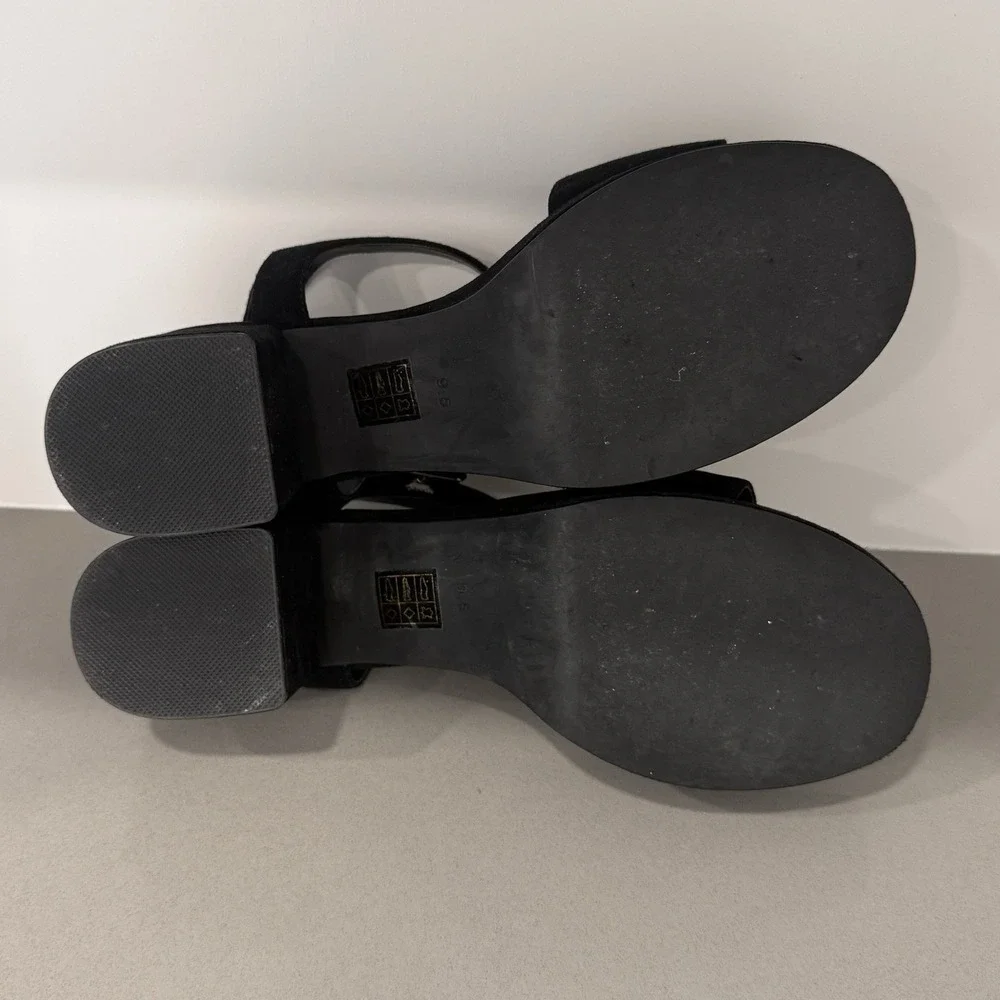 Jeffrey Campbell Timeless 2 Platform Sandals 9.5 Black Suede Retro Chic Chunky